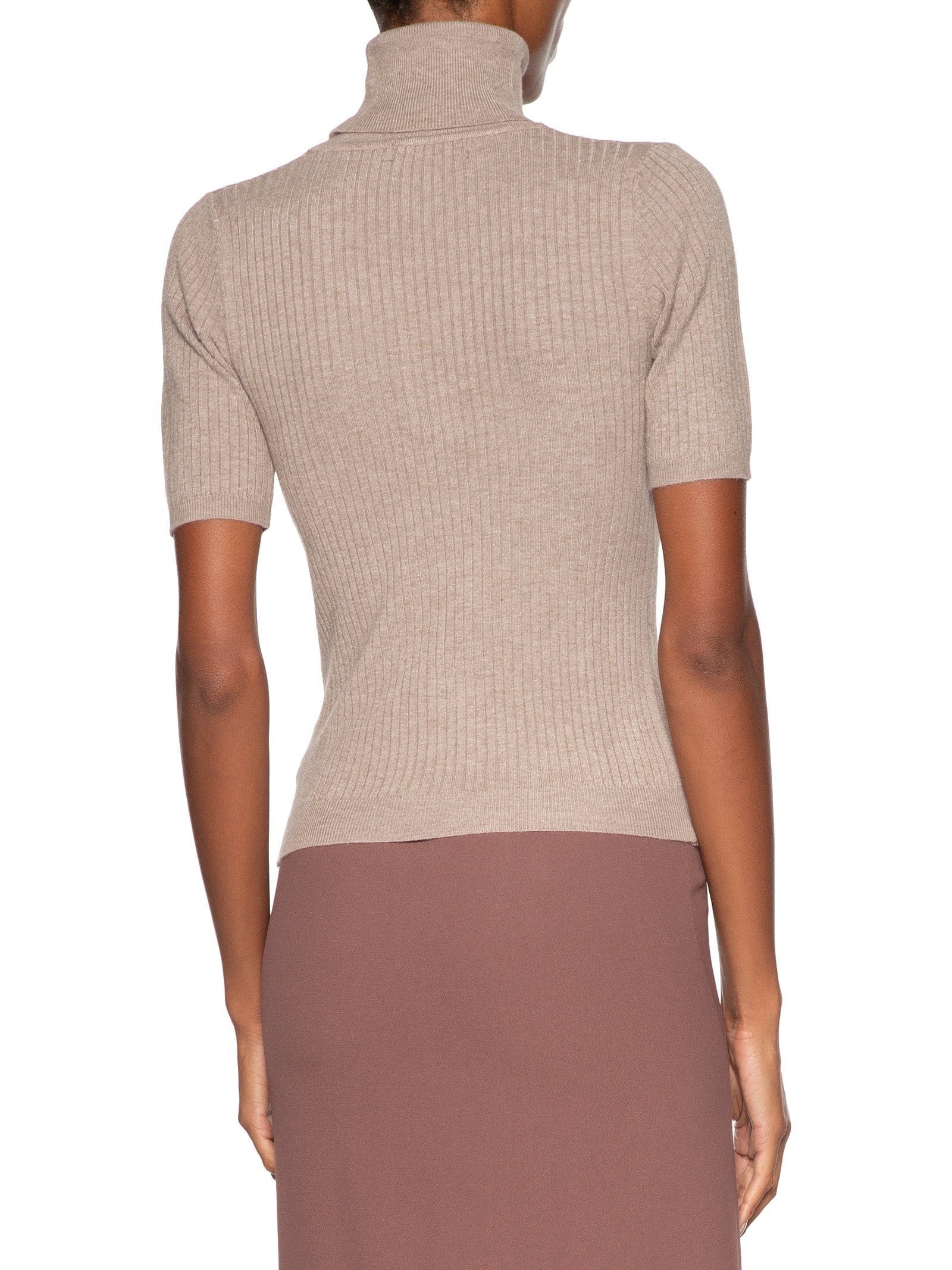 Blusa Feminina Gola Alta Em Tricot Bege '2Essential