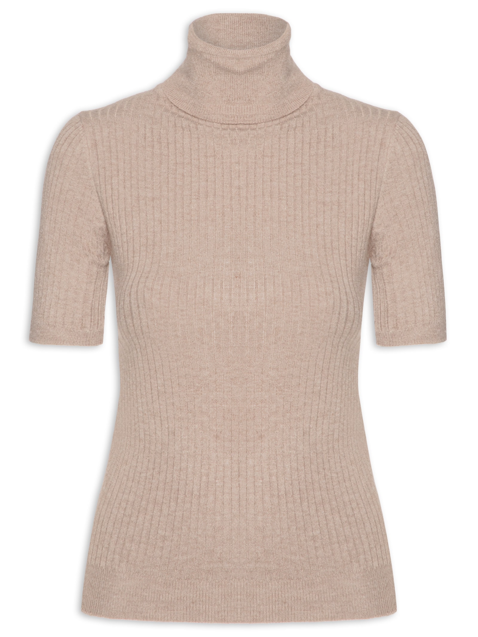 Blusa Feminina Gola Alta Em Tricot Bege '2Essential