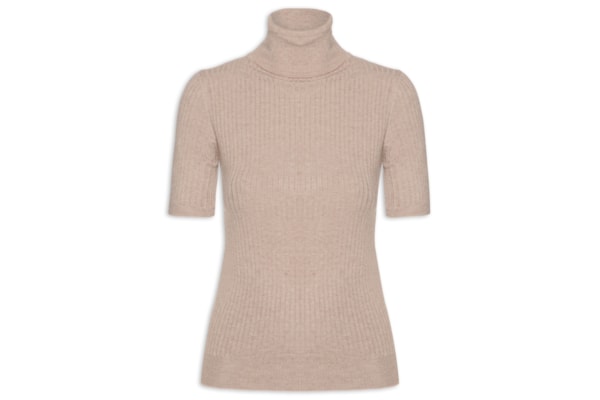 Blusa Feminina Gola Alta Em Tricot - Bege