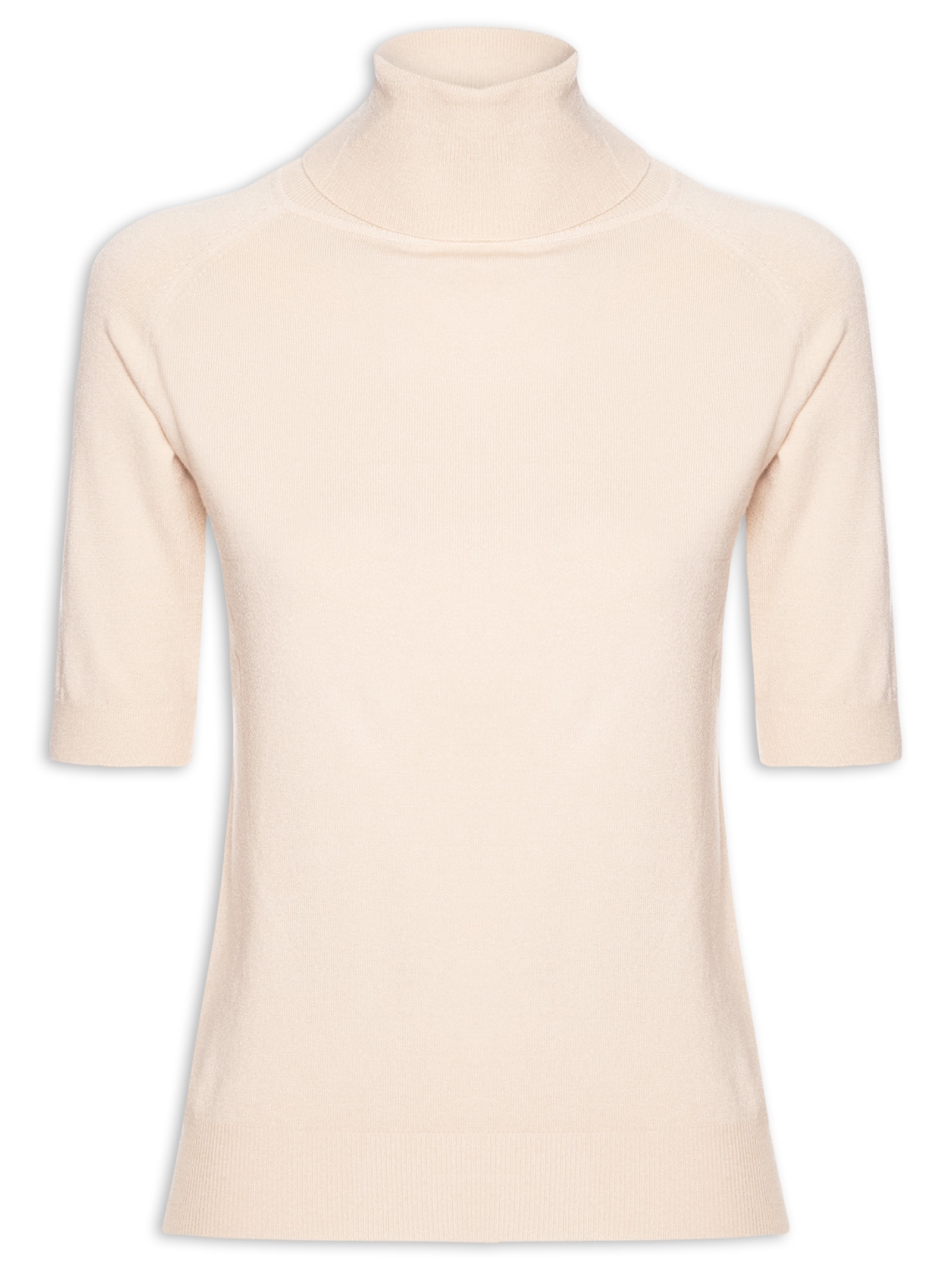 Blusa Feminina Gola Alta Em Tricot Bege '2Essential