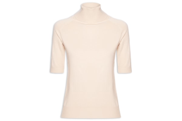 Blusa Feminina Gola Alta Em Tricot - Bege