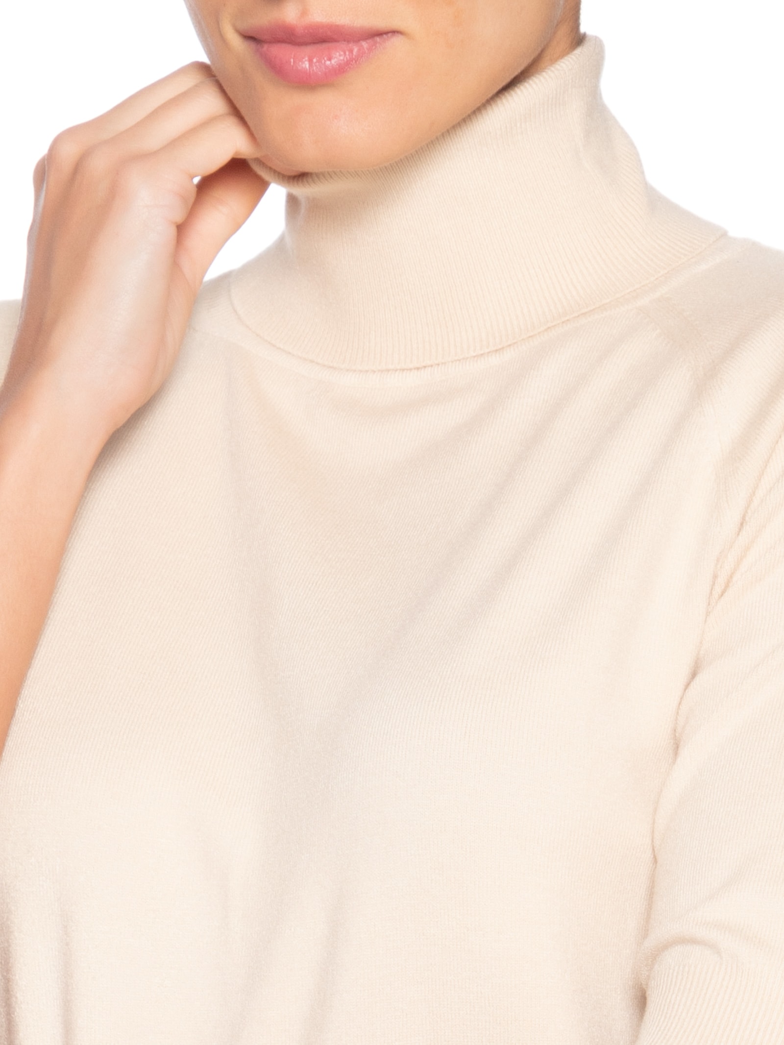 Blusa Feminina Gola Alta Em Tricot Bege '2Essential