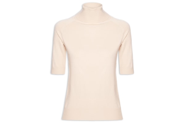 Blusa Feminina Gola Alta Em Tricot - Bege