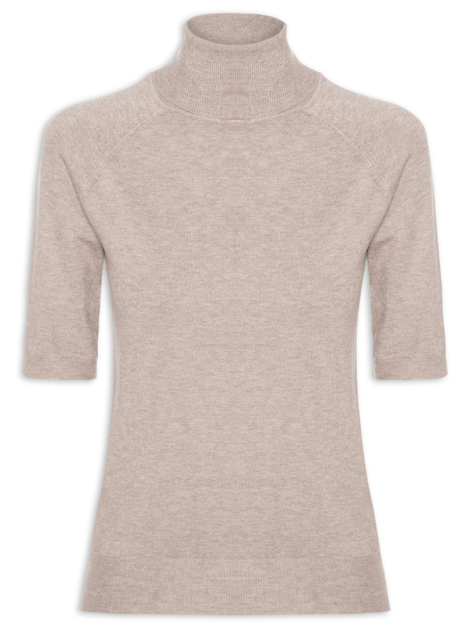 Blusa Feminina Gola Alta Em Tricot Bege '2Essential