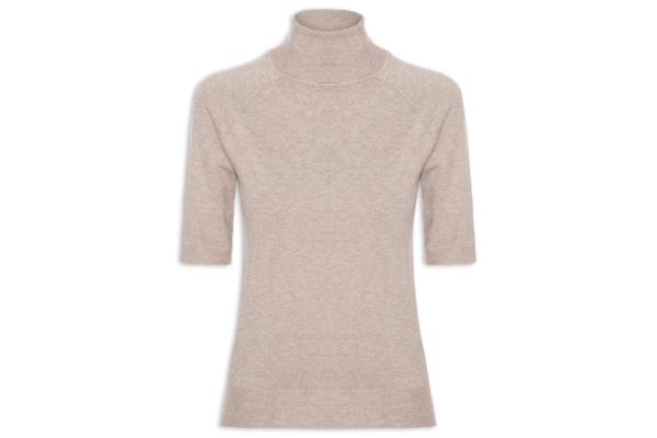 Blusa Feminina Gola Alta Em Tricot - Bege