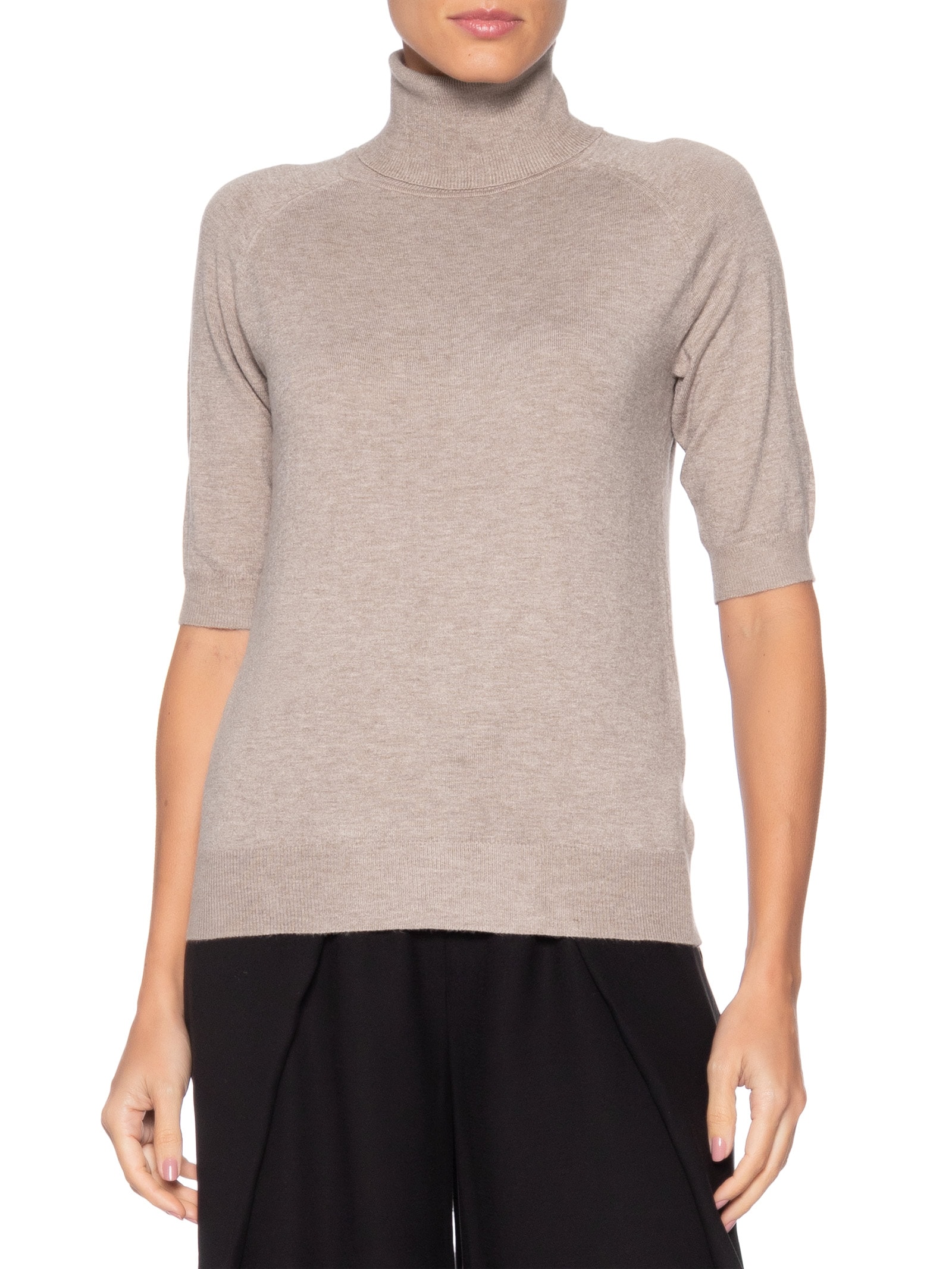 Blusa Feminina Gola Alta Em Tricot Bege '2Essential