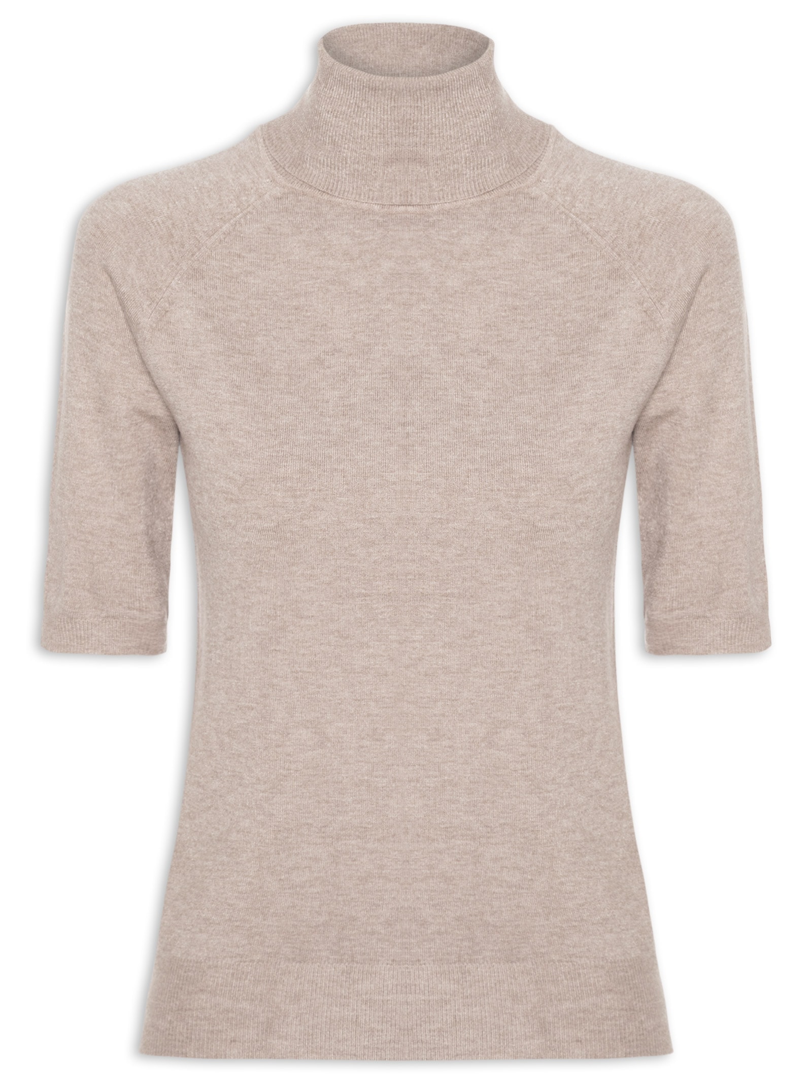Blusa Feminina Gola Alta Em Tricot Bege '2Essential