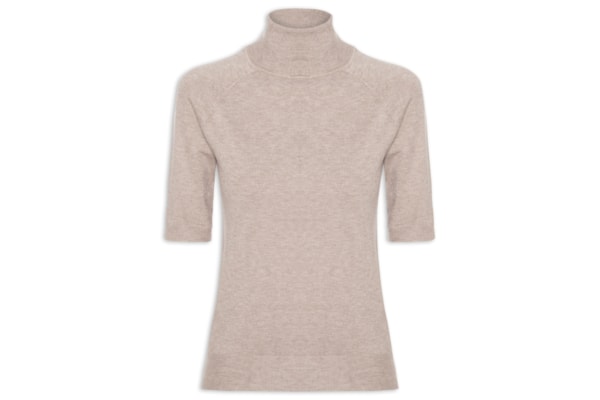 Blusa Feminina Gola Alta Em Tricot - Bege