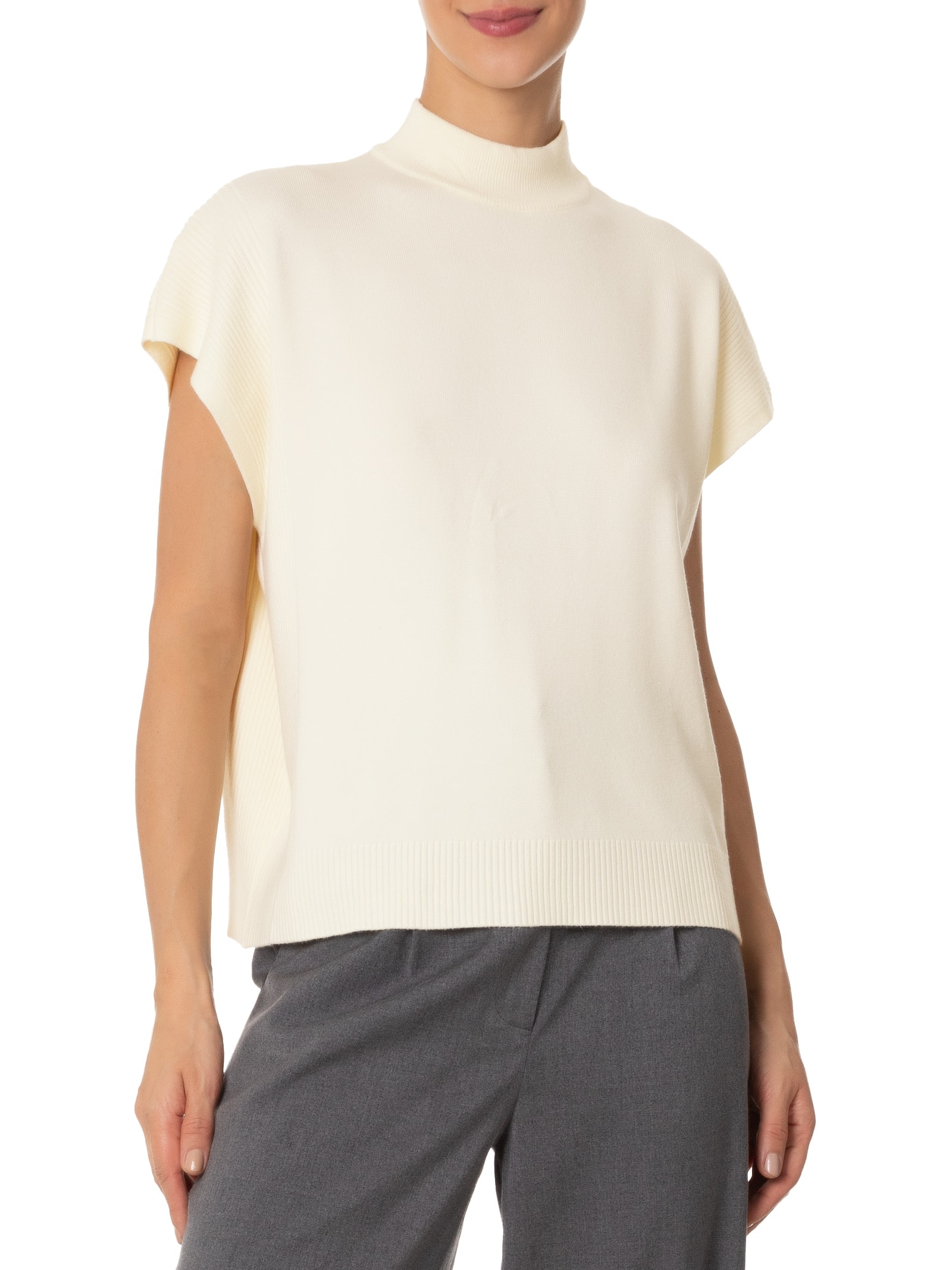 Blusa Feminina Gola Alta Em Tricot Branco '2Essential