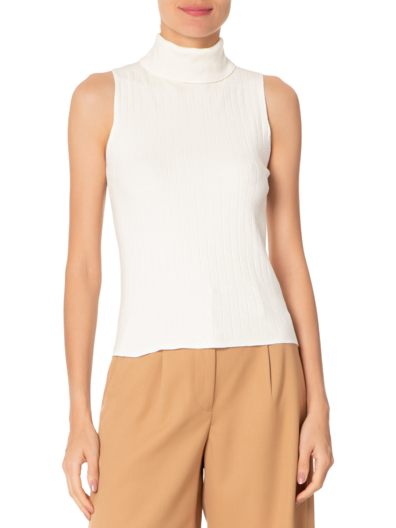 Blusa Feminina Gola Alta Em Tricot Branco '2Essential