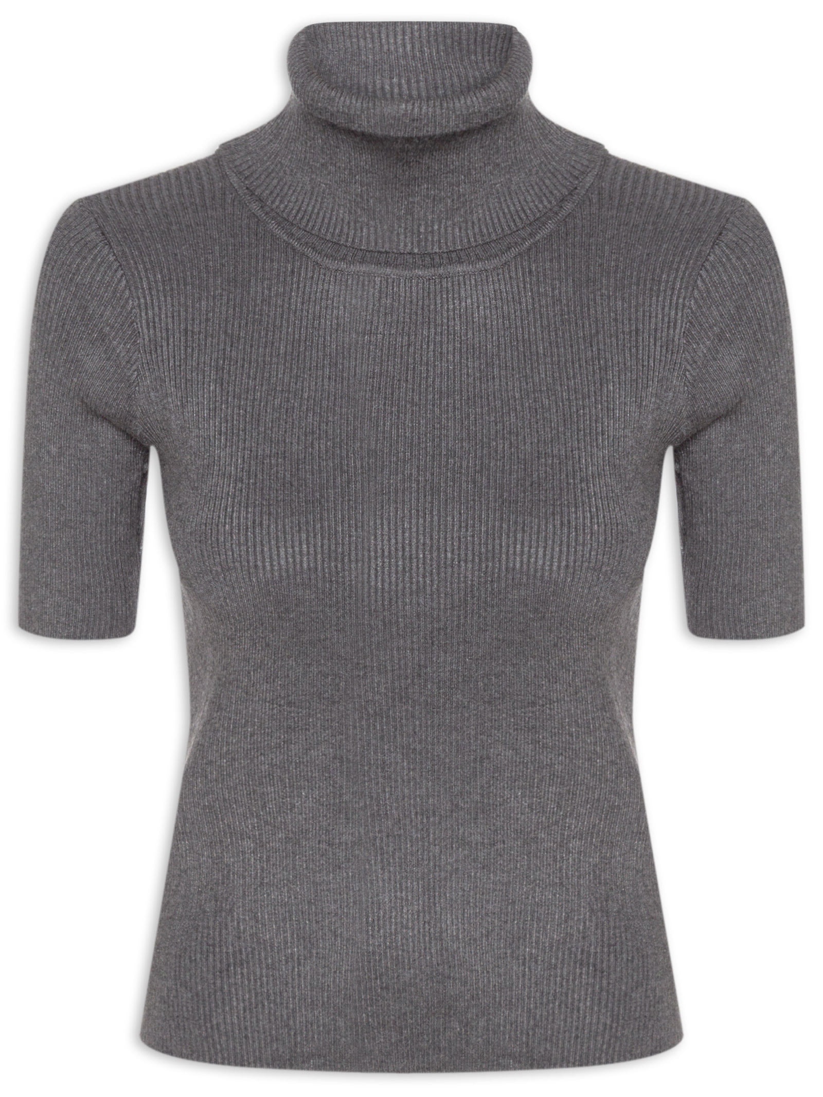 Blusa Feminina Gola Alta em Tricot Cinza '2Essential