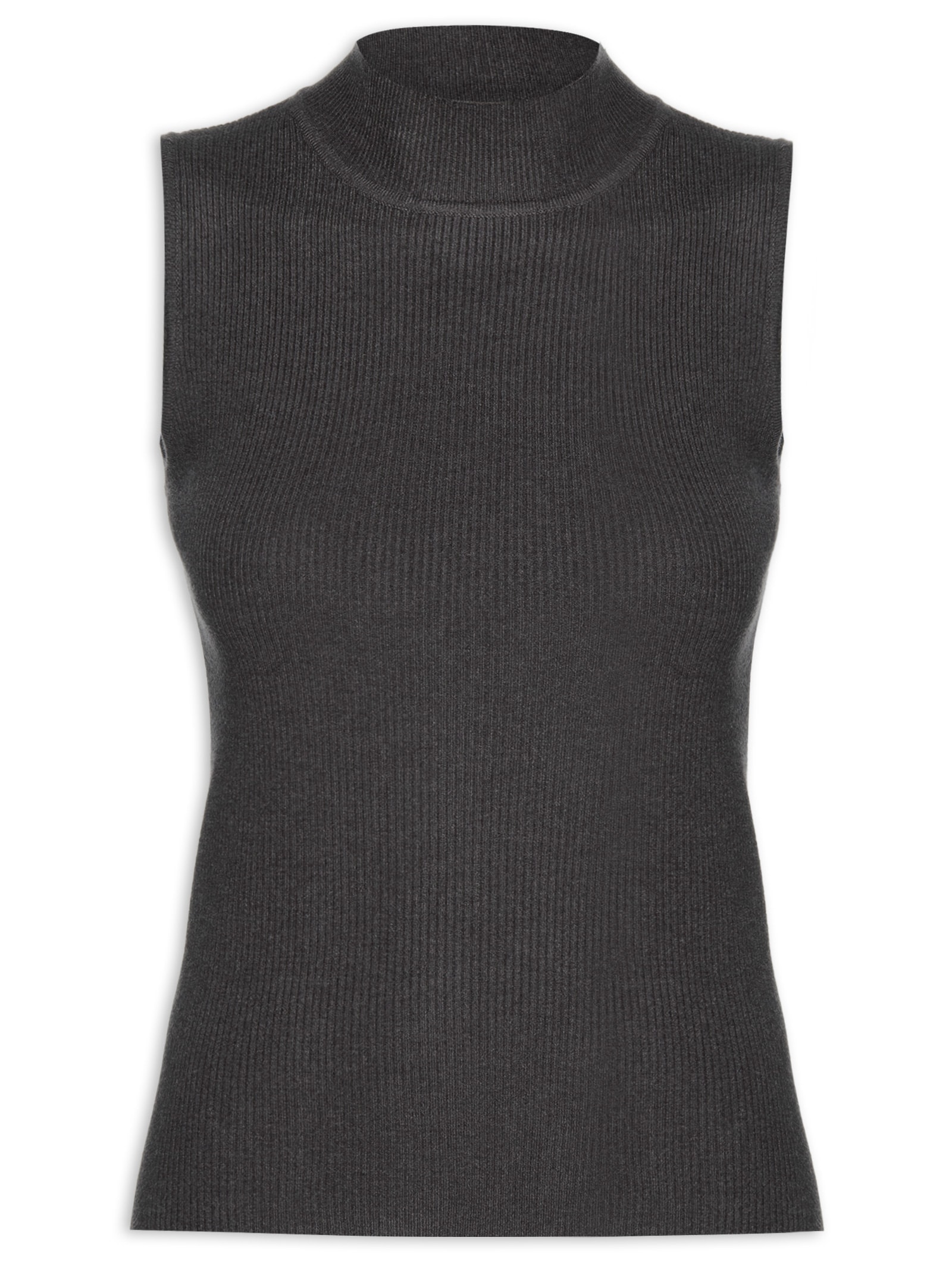 Blusa Feminina Gola Alta Em Tricot Cinza '2Essential