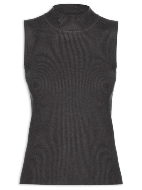 Blusa Feminina Gola Alta Em Tricot – Cinza