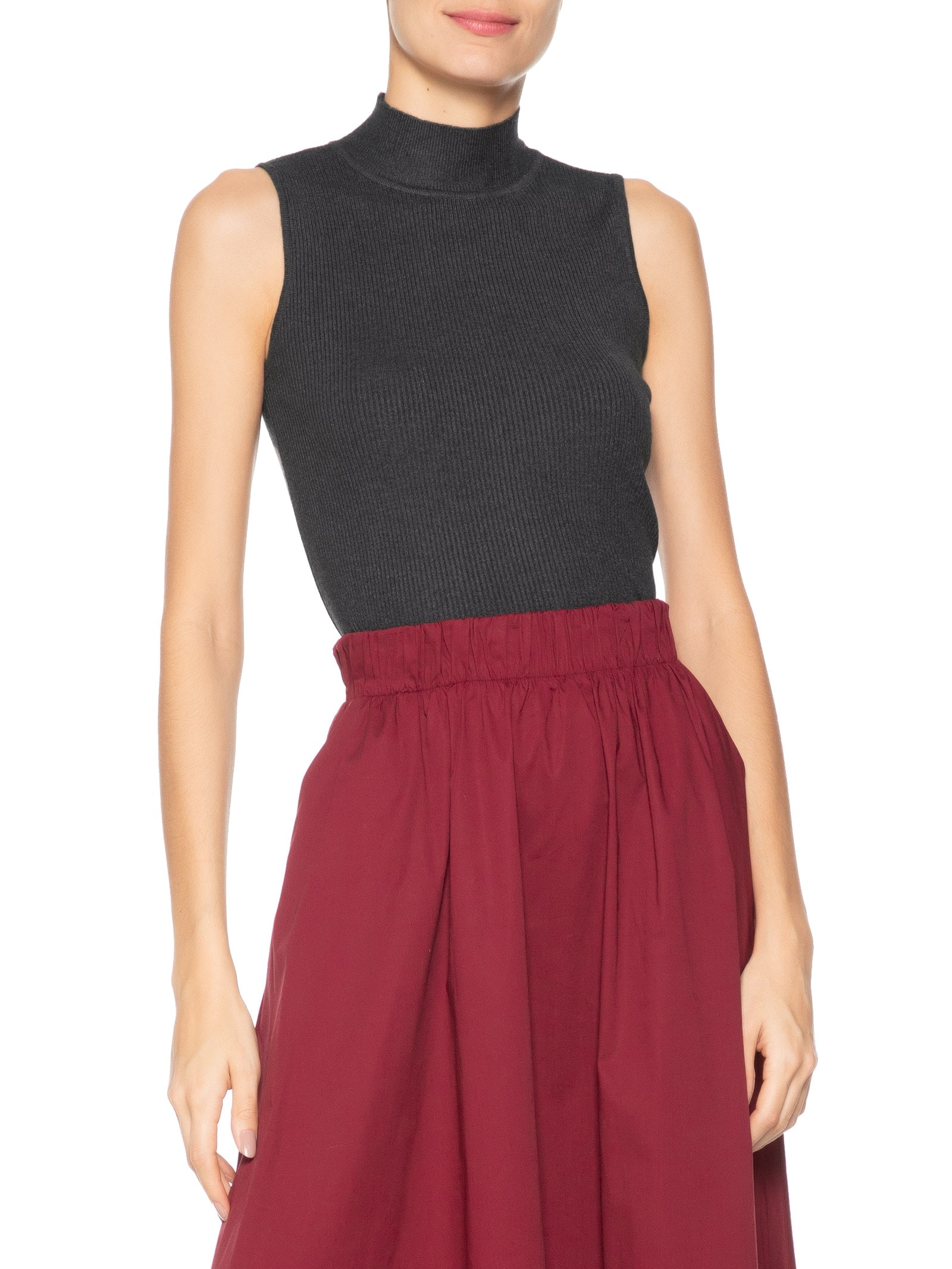 Blusa Feminina Gola Alta Em Tricot Cinza '2Essential