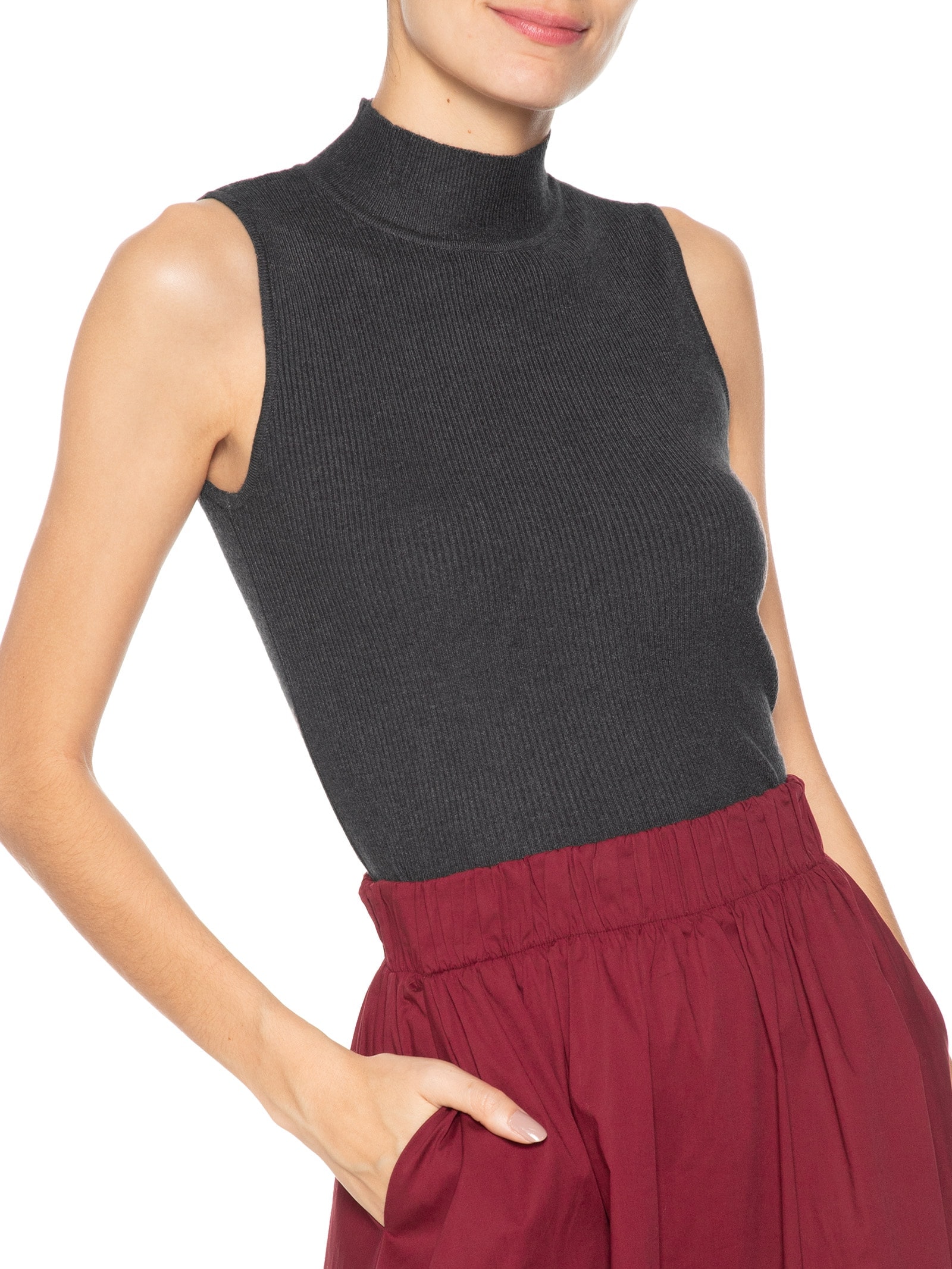 Blusa Feminina Gola Alta Em Tricot Cinza '2Essential