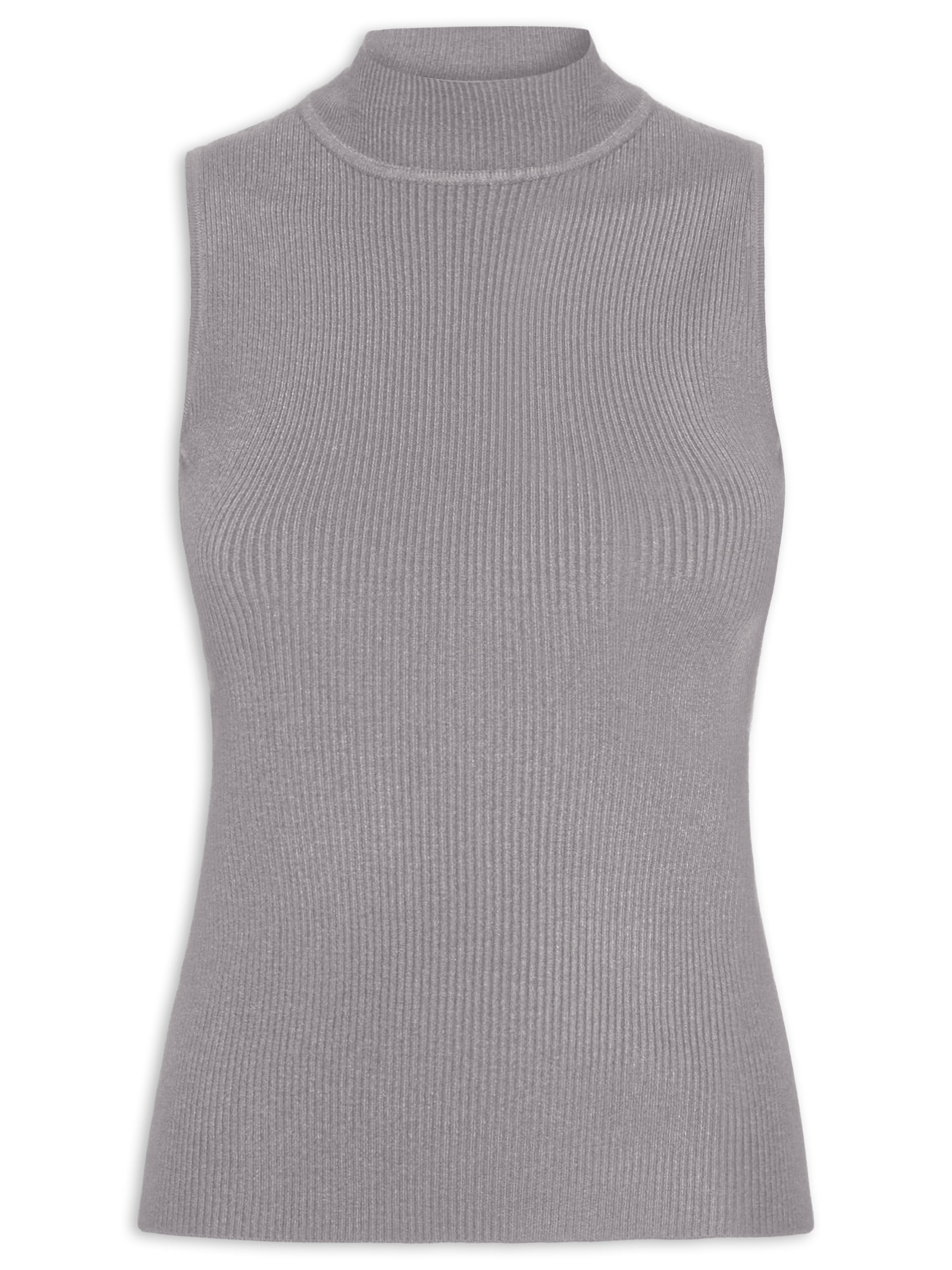 Blusa Feminina Gola Alta Em Tricot Cinza '2Essential