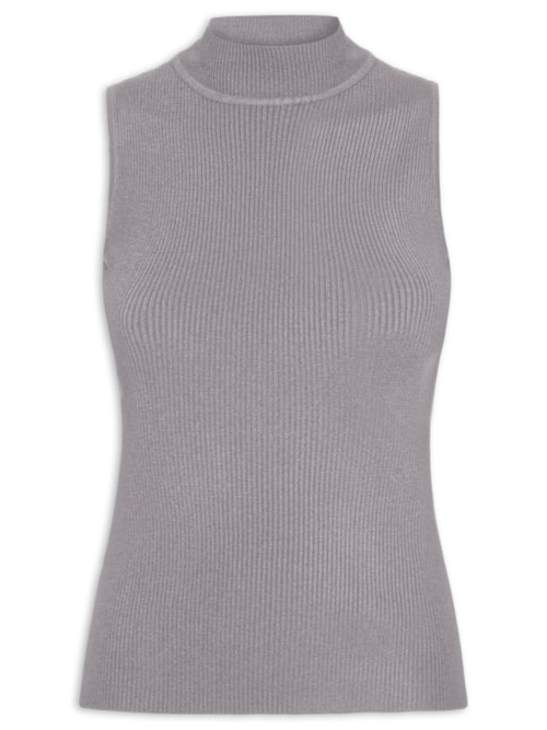 Blusa Feminina Gola Alta Em Tricot – Cinza