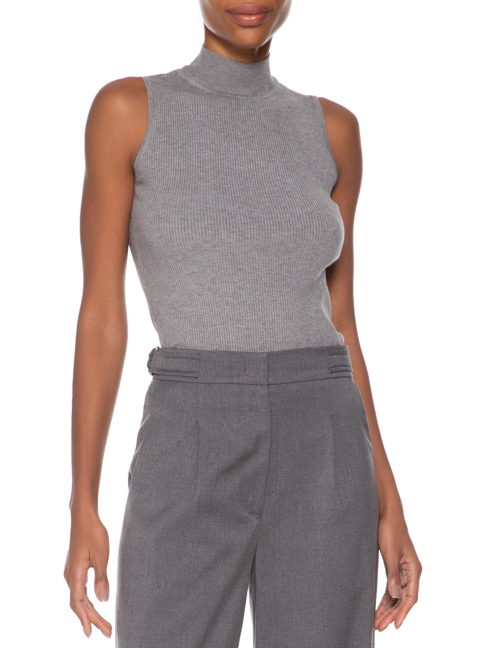 Blusa Feminina Gola Alta Em Tricot Cinza '2Essential