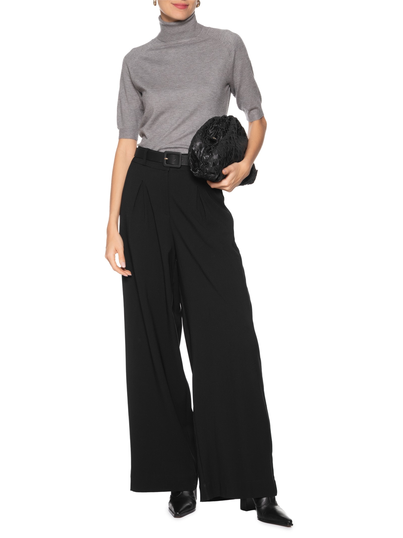 Blusa Feminina Gola Alta Em Tricot Cinza '2Essential