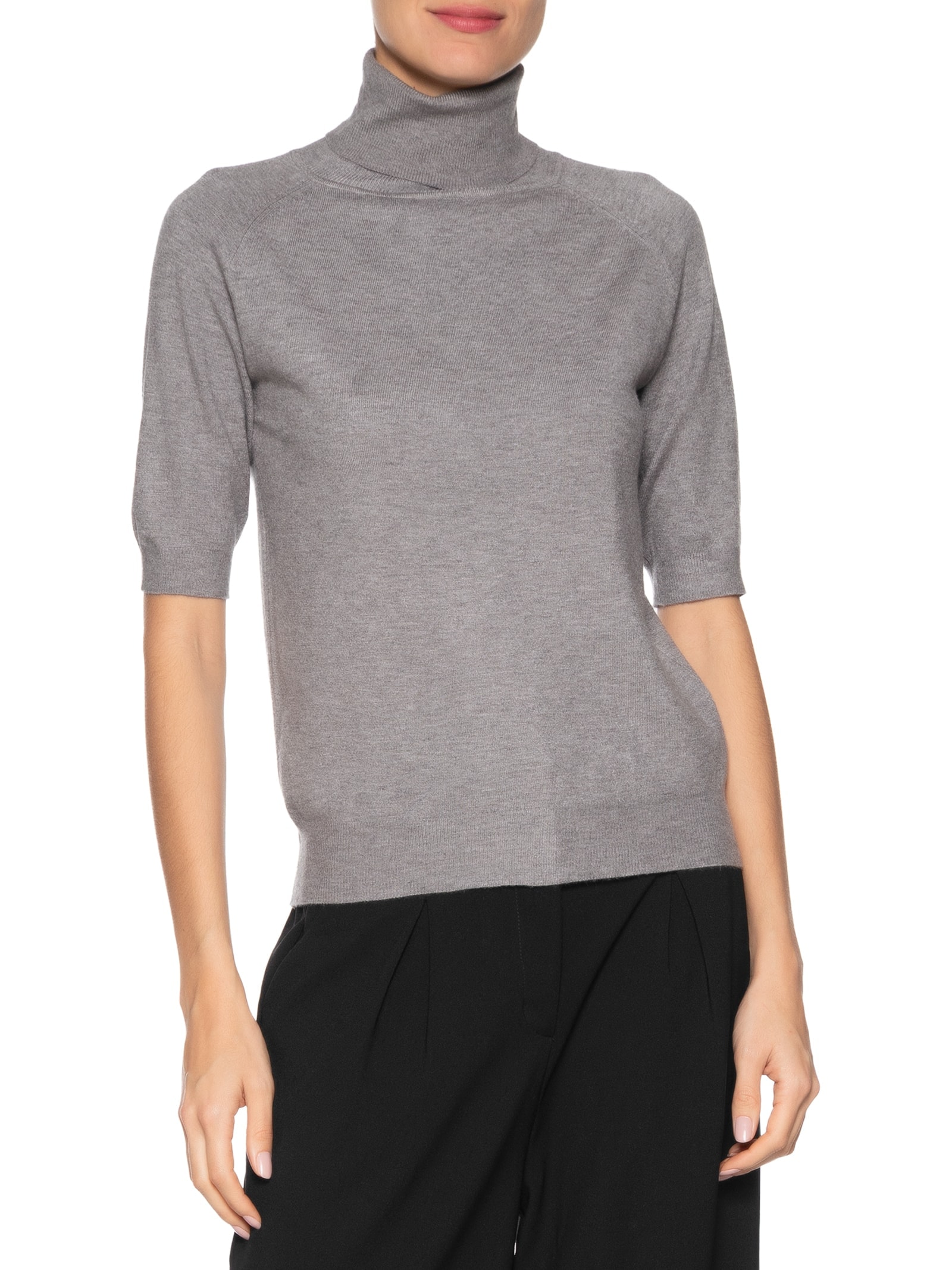 Blusa Feminina Gola Alta Em Tricot Cinza '2Essential