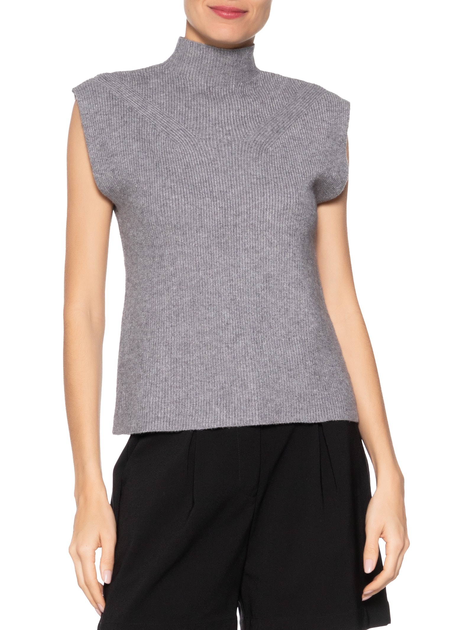 Blusa Feminina Gola Alta Em Tricot Cinza  '2Essential