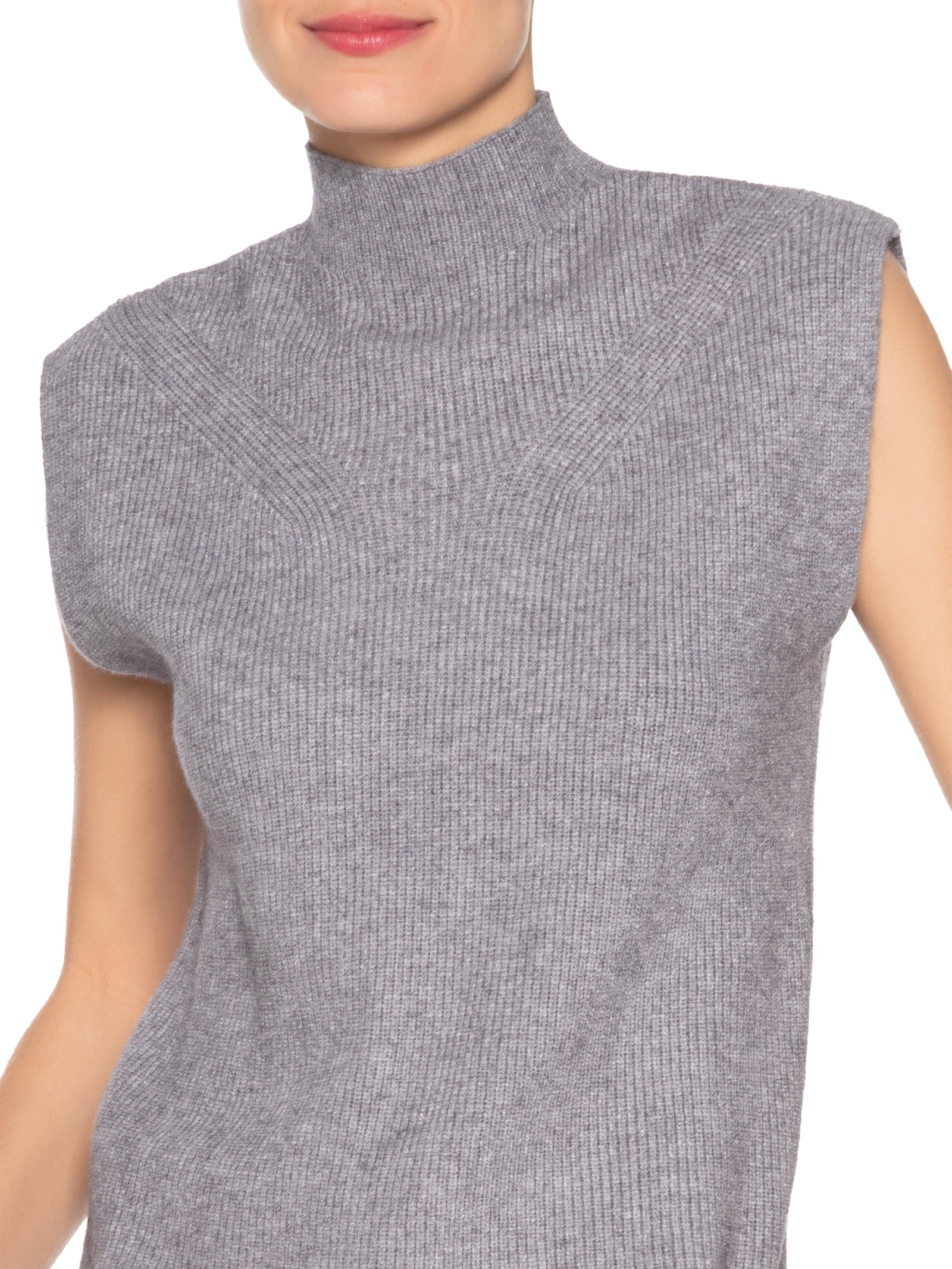 Blusa Feminina Gola Alta Em Tricot Cinza  '2Essential