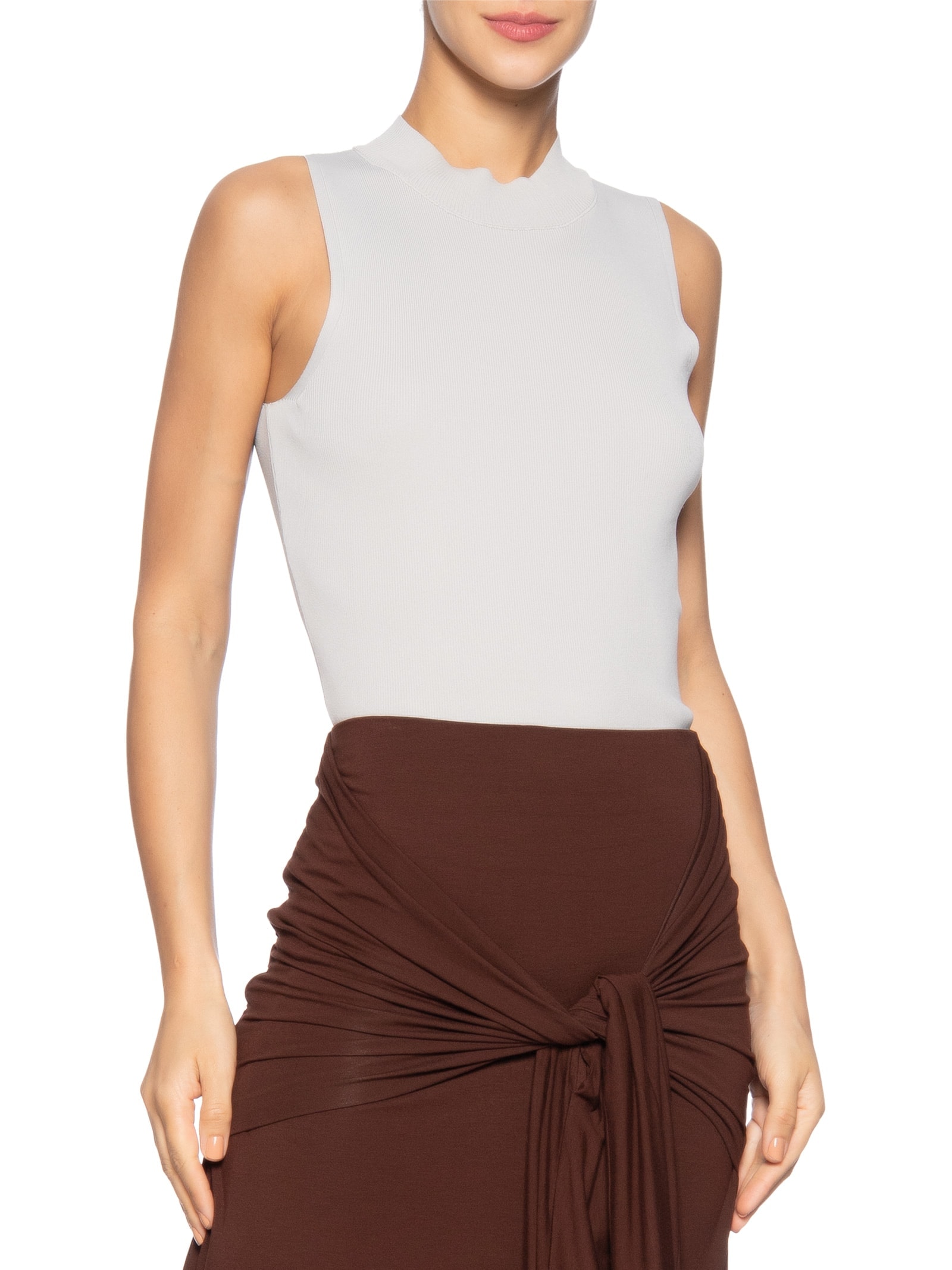 Blusa Feminina Gola Alta Em Tricot Cinza '2 Essential