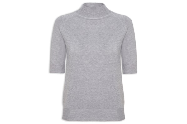 Blusa Feminina Gola Alta Em Tricot - Cinza