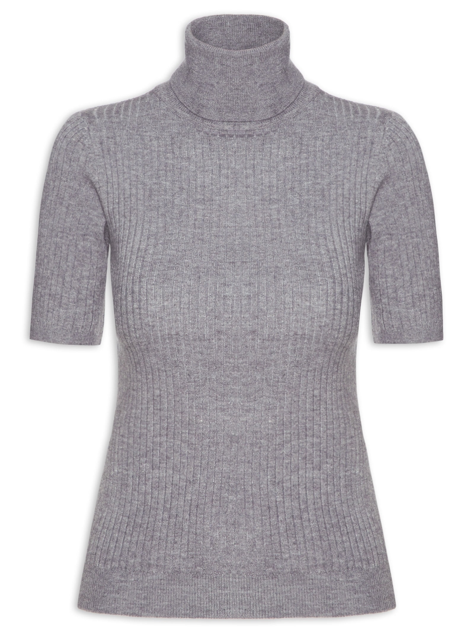 Blusa Feminina Gola Alta Em Tricot Cinza '2Essential