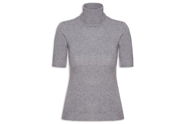 Blusa Feminina Gola Alta Em Tricot - Cinza
