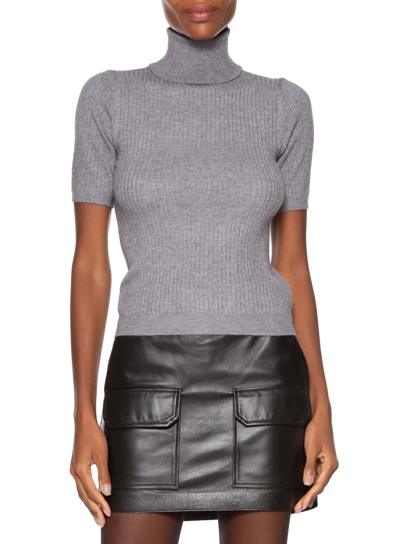Blusa Feminina Gola Alta Em Tricot Cinza '2Essential