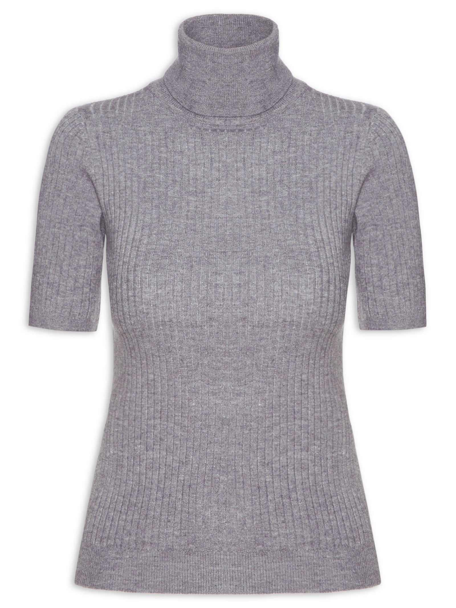 Blusa Feminina Gola Alta Em Tricot Cinza '2Essential