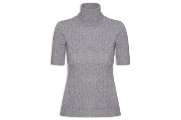 Blusa Feminina Gola Alta Em Tricot - Cinza