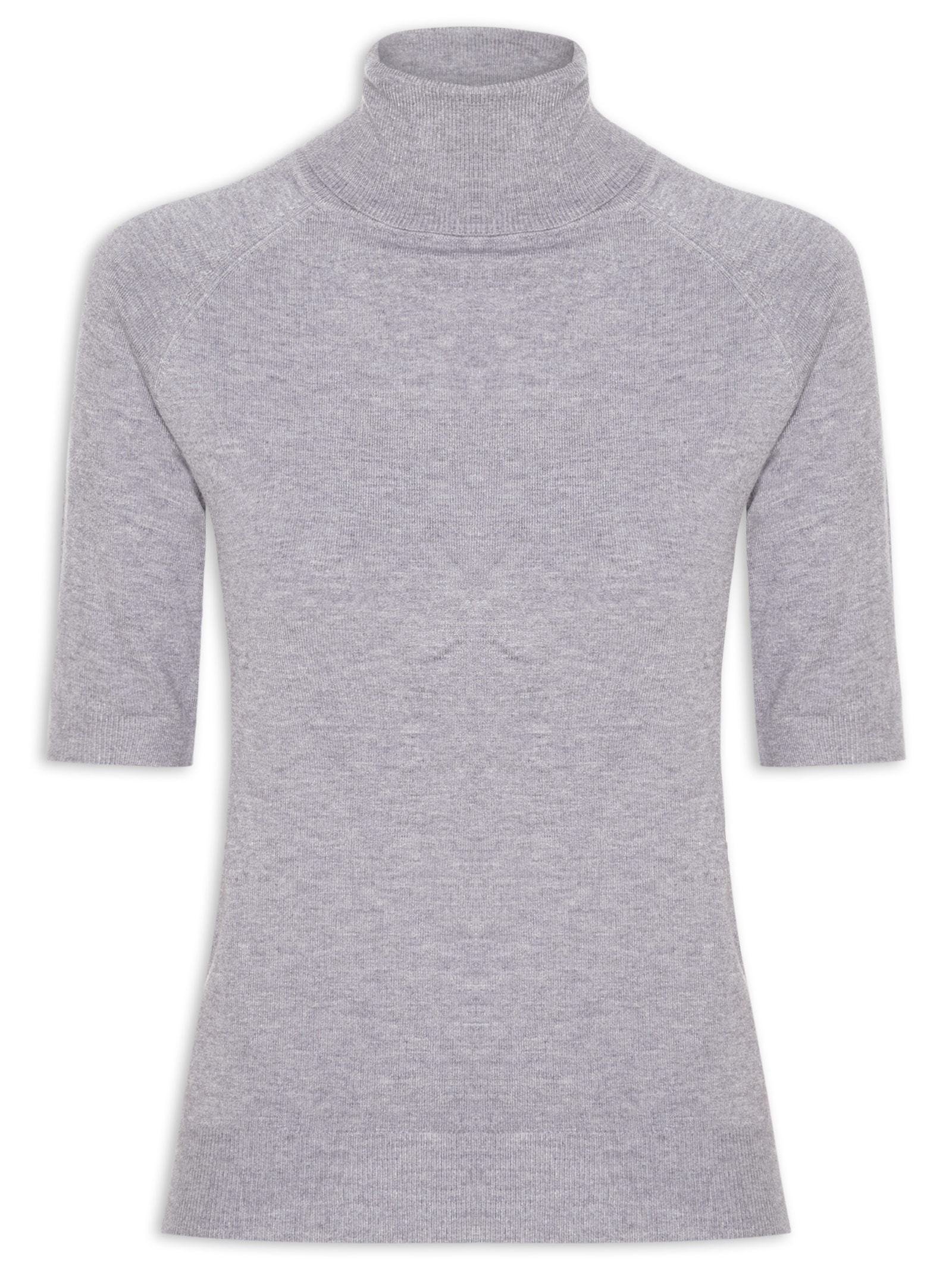 Blusa Feminina Gola Alta Em Tricot Cinza '2Essential