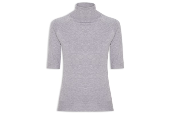 Blusa Feminina Gola Alta Em Tricot - Cinza