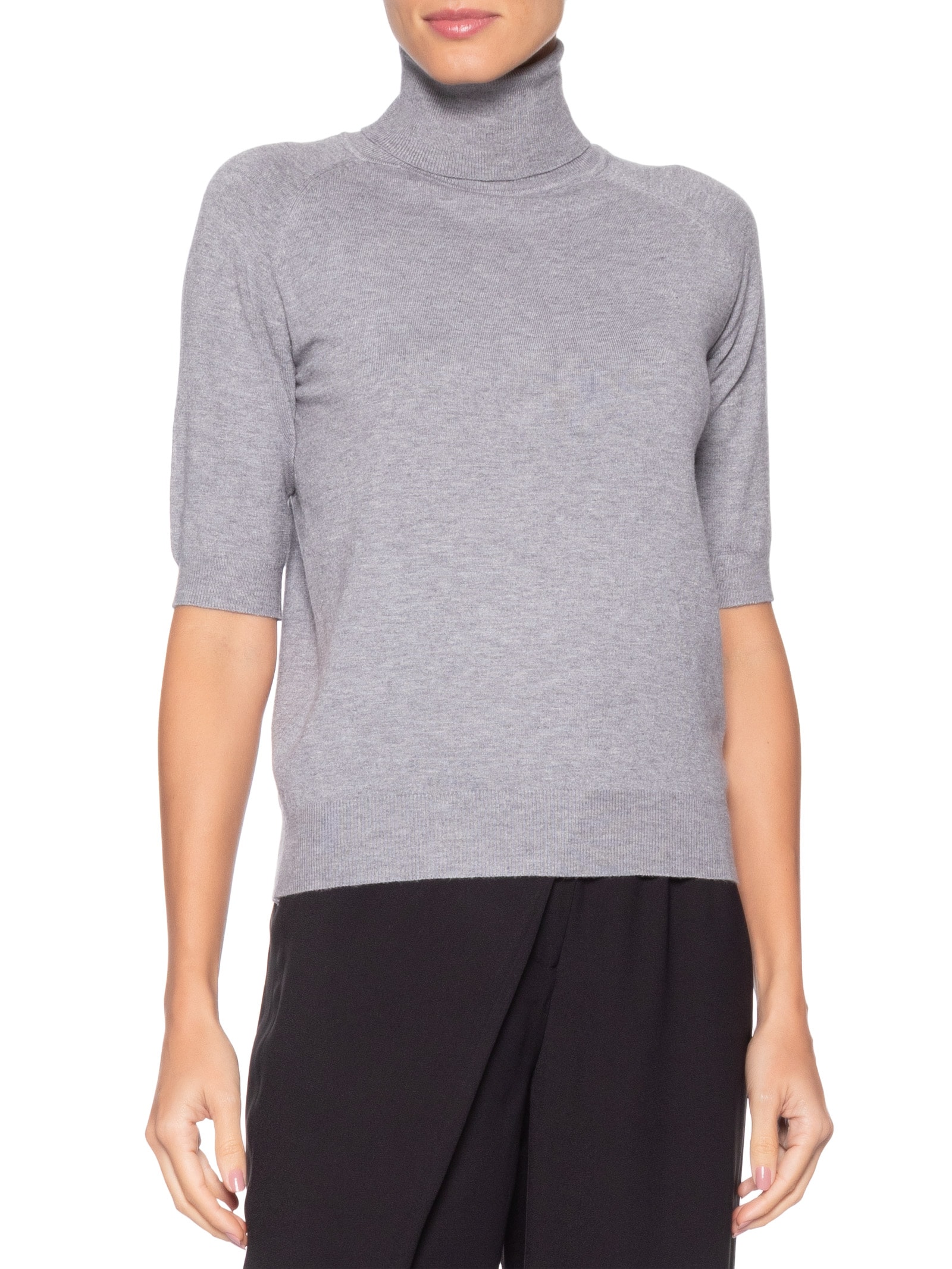 Blusa Feminina Gola Alta Em Tricot Cinza '2Essential