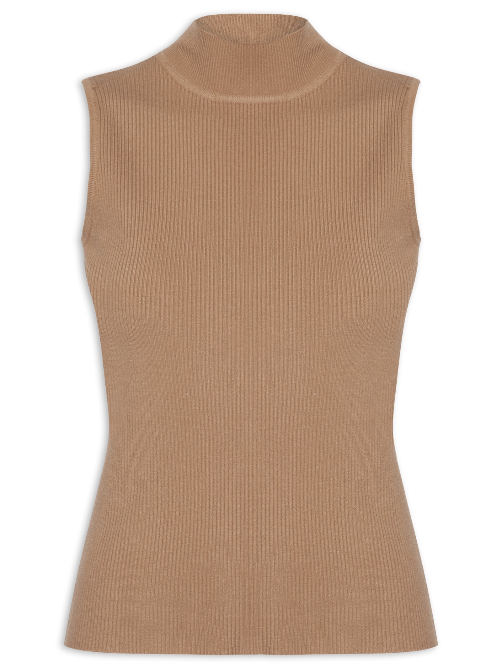 Blusa Feminina Gola Alta Em Tricot Marrom '2Essential