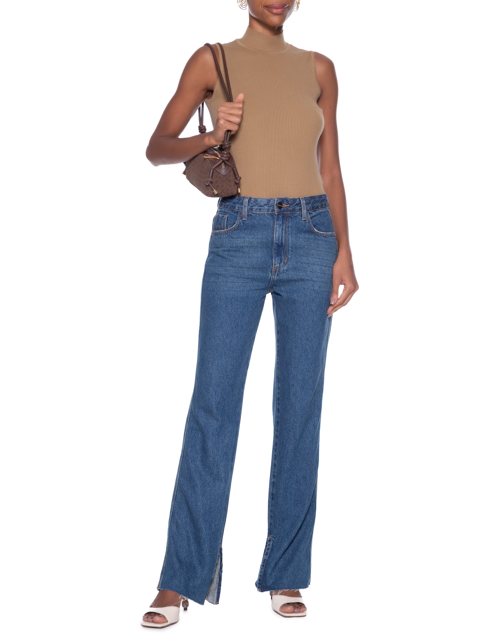 Blusa Feminina Gola Alta Em Tricot Marrom '2Essential