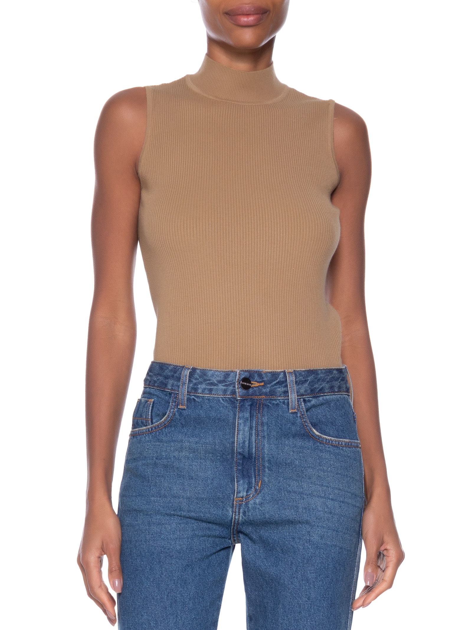 Blusa Feminina Gola Alta Em Tricot Marrom '2Essential