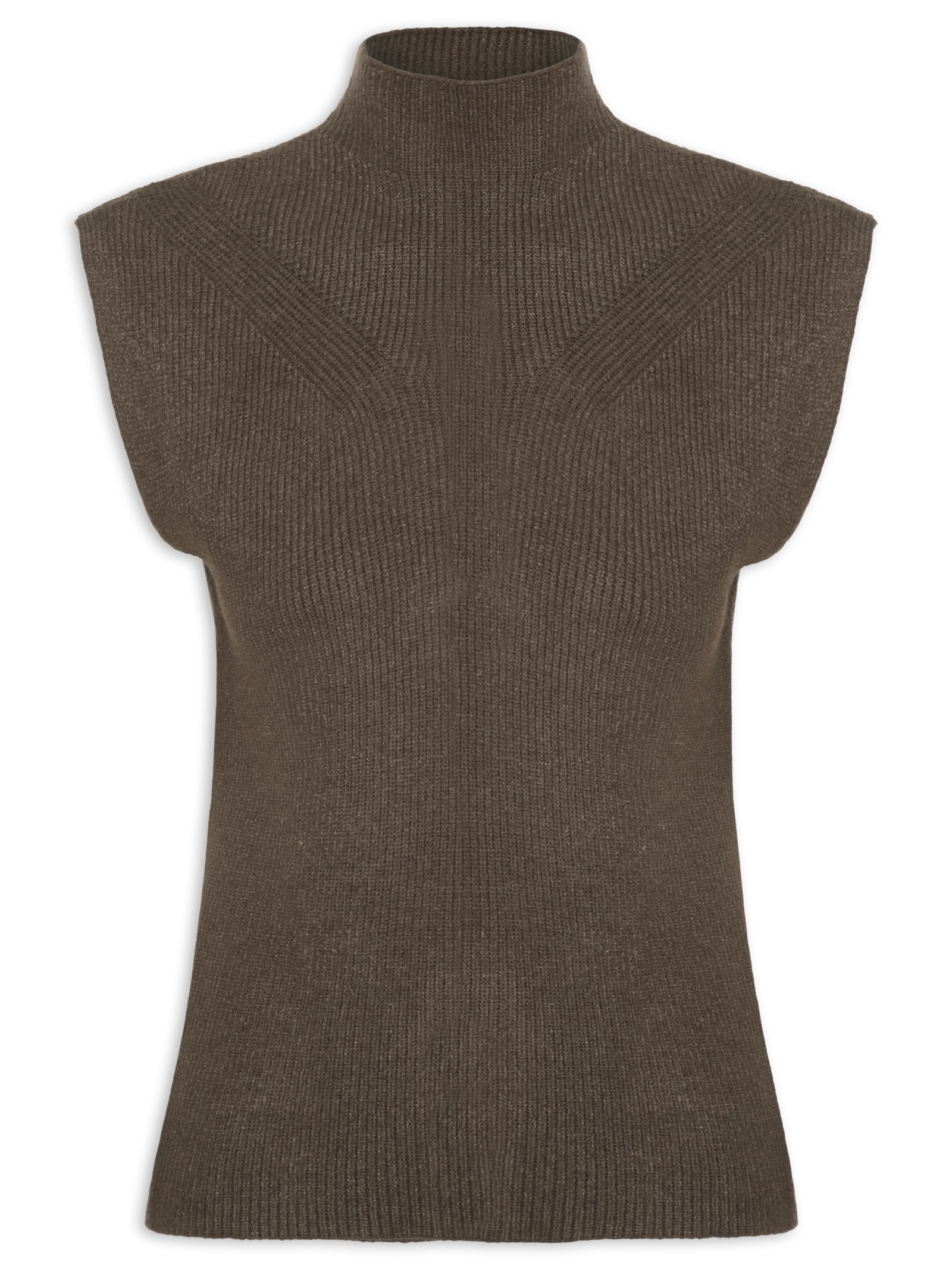 Blusa Feminina Gola Alta Em Tricot Marrom  '2Essential