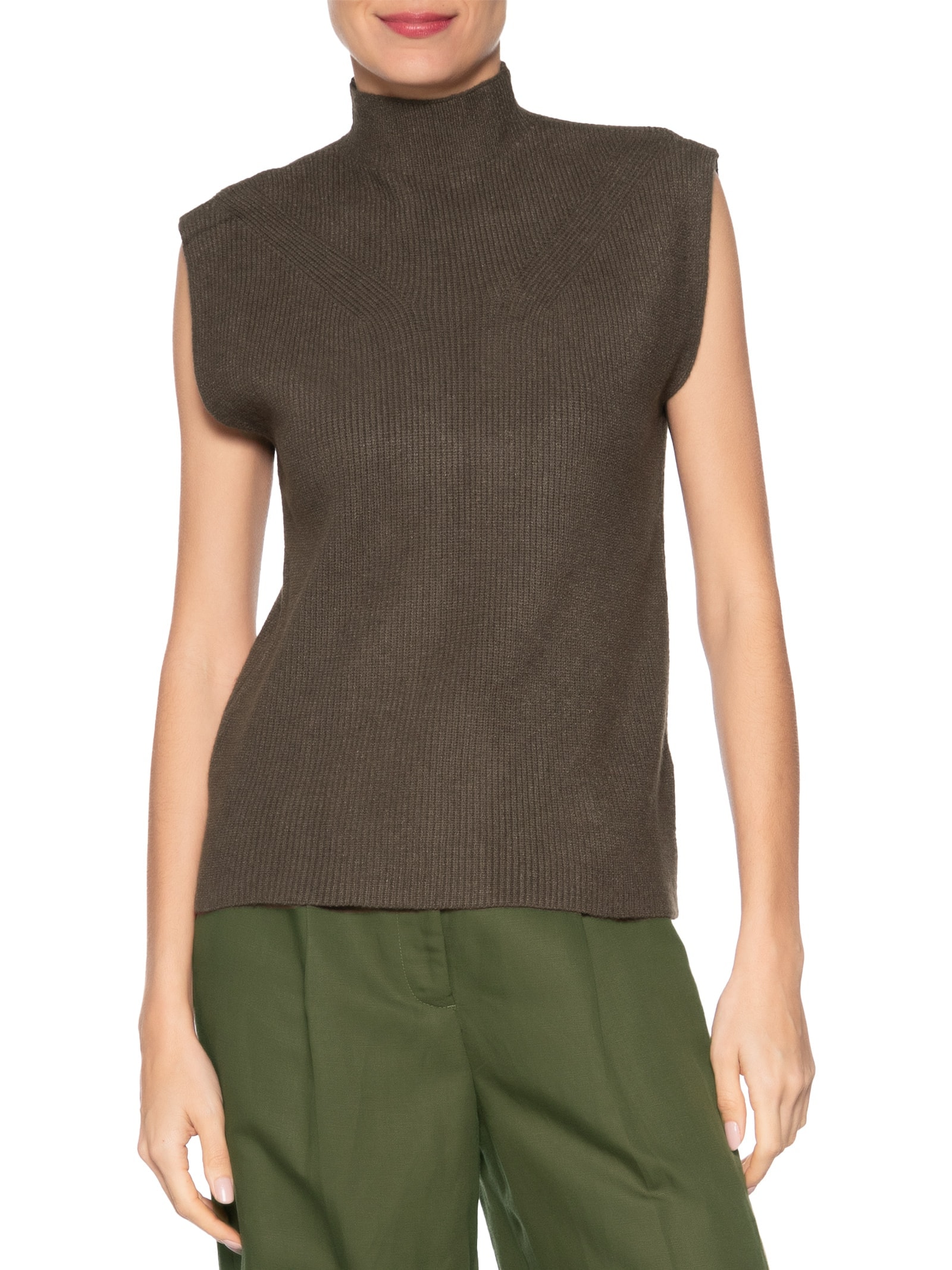 Blusa Feminina Gola Alta Em Tricot Marrom  '2Essential