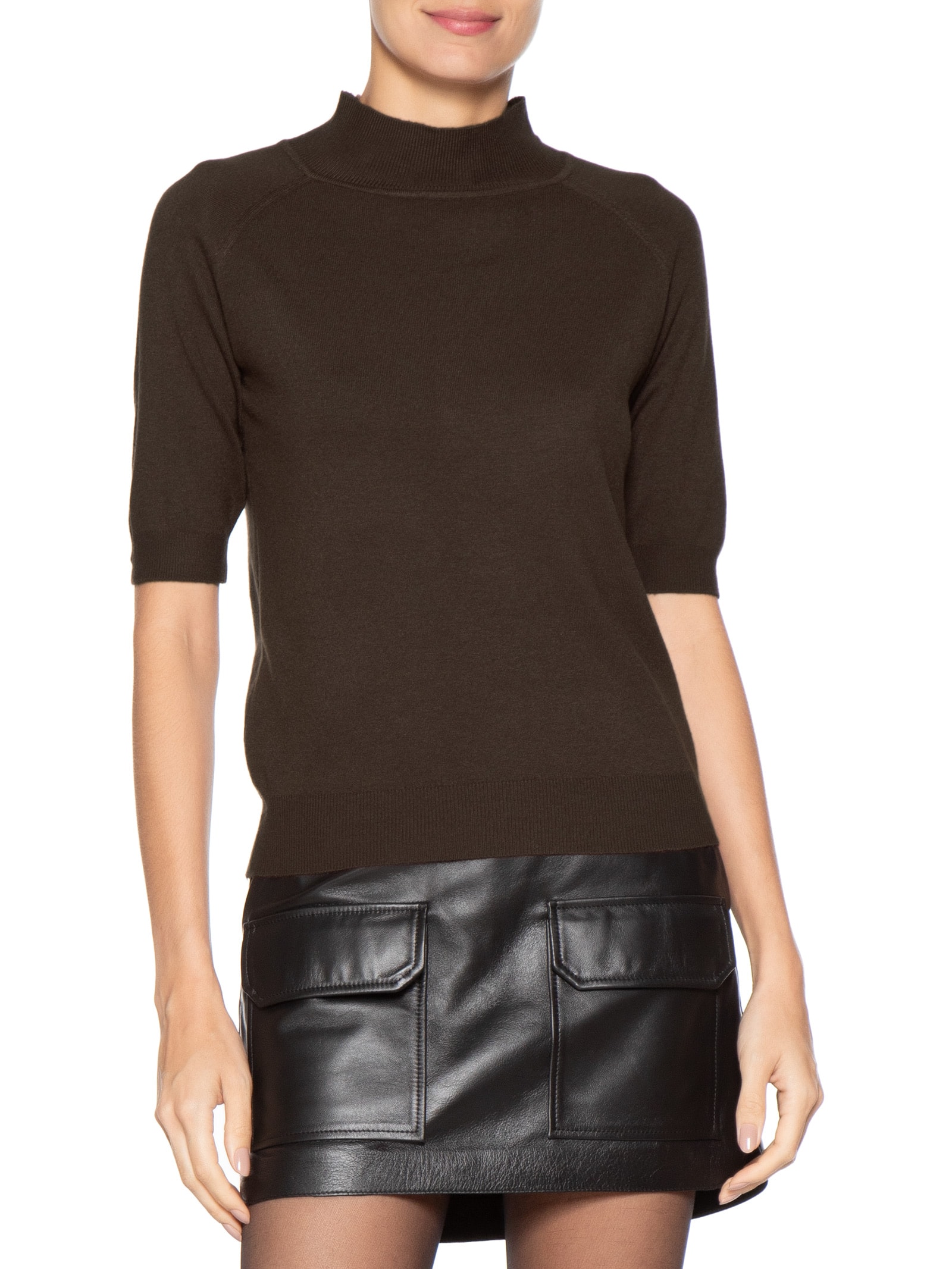 Blusa Feminina Gola Alta Em Tricot Marrom '2Essential