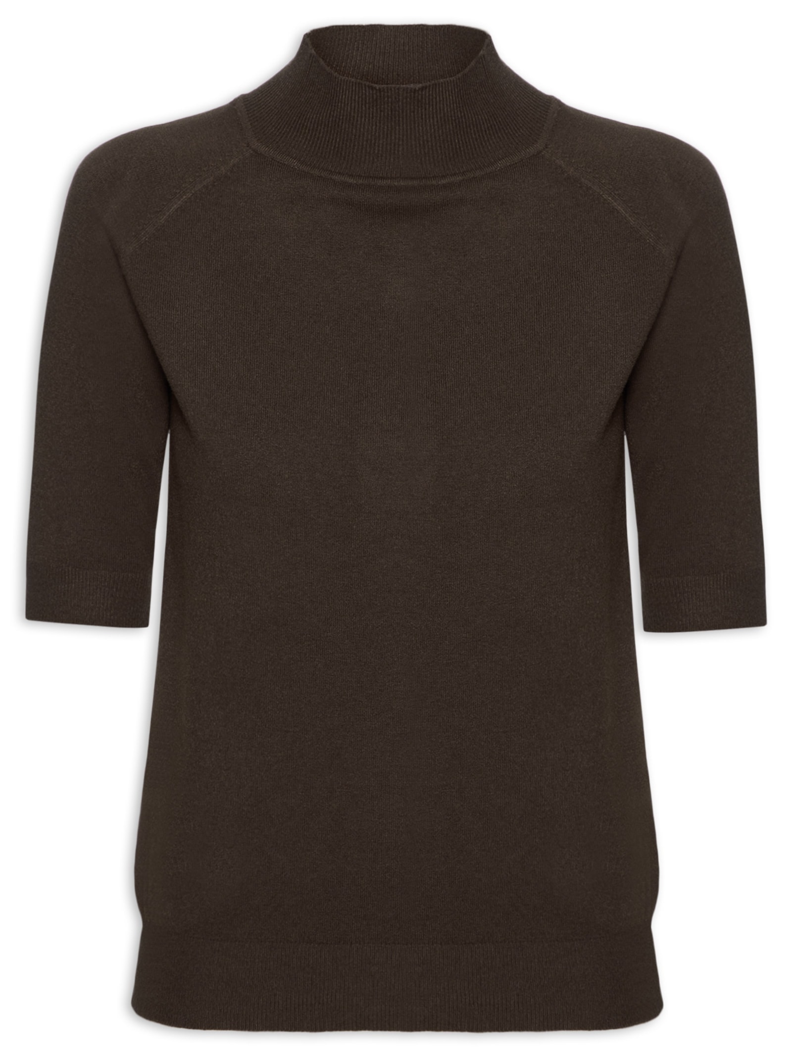 Blusa Feminina Gola Alta Em Tricot Marrom '2Essential