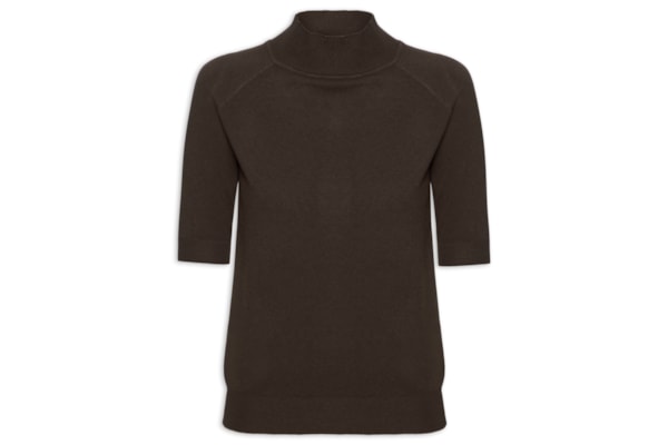 Blusa Feminina Gola Alta Em Tricot - Marrom