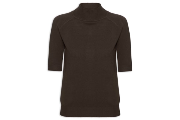 Blusa Feminina Gola Alta Em Tricot - Marrom