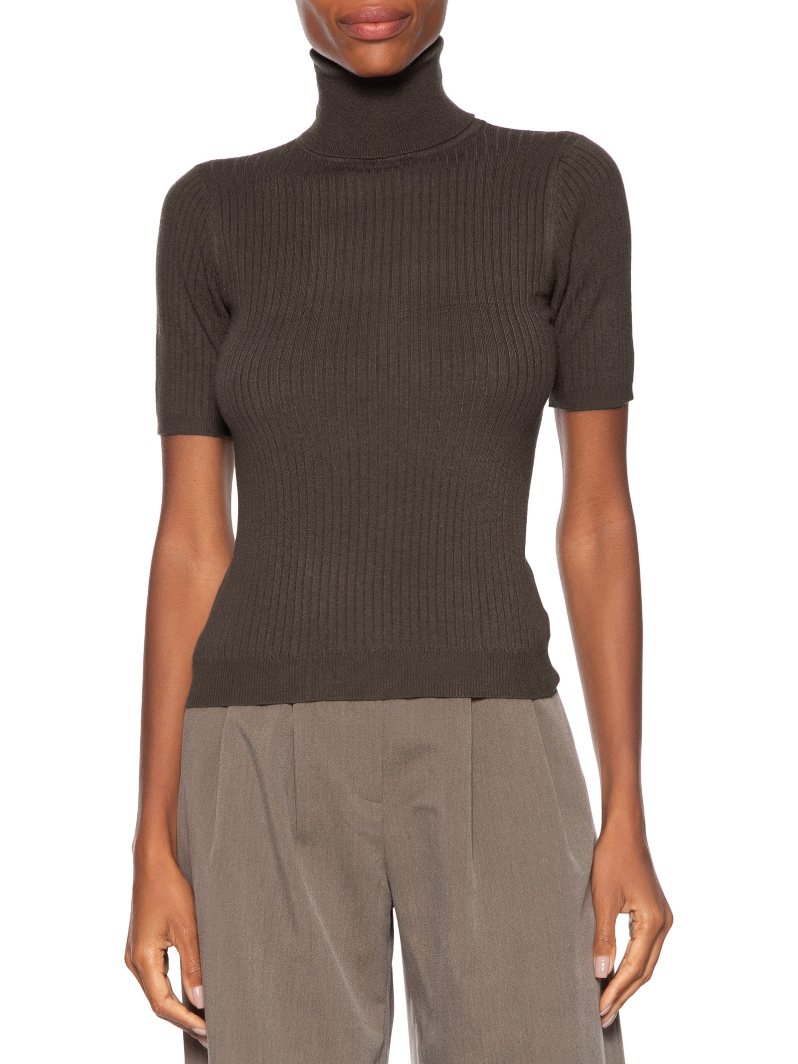 Blusa Feminina Gola Alta Em Tricot Marrom '2Essential