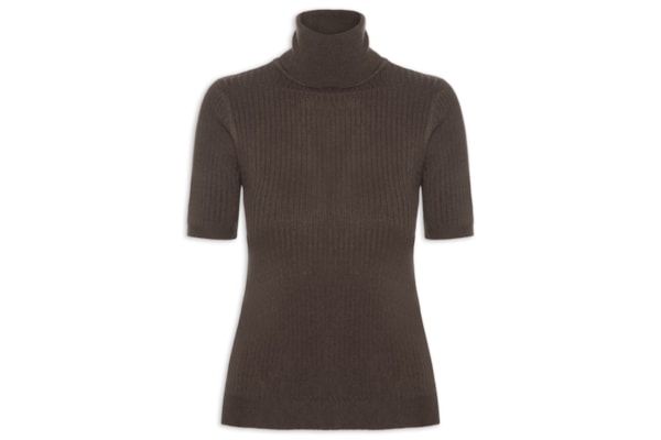 Blusa Feminina Gola Alta Em Tricot - Marrom