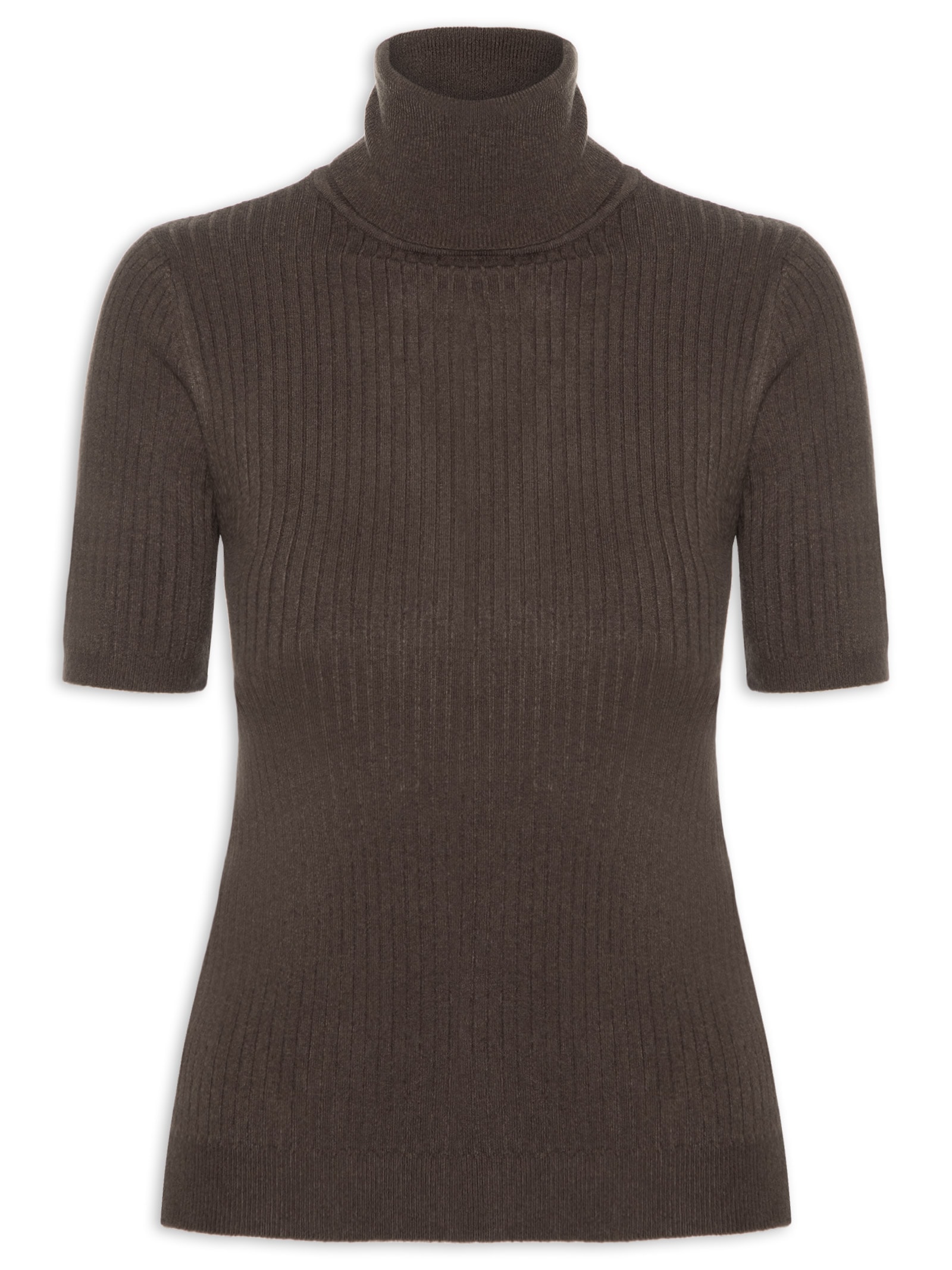 Blusa Feminina Gola Alta Em Tricot Marrom '2Essential
