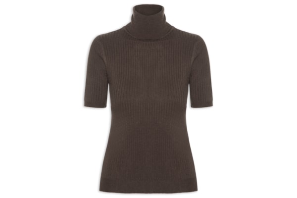 Blusa Feminina Gola Alta Em Tricot - Marrom