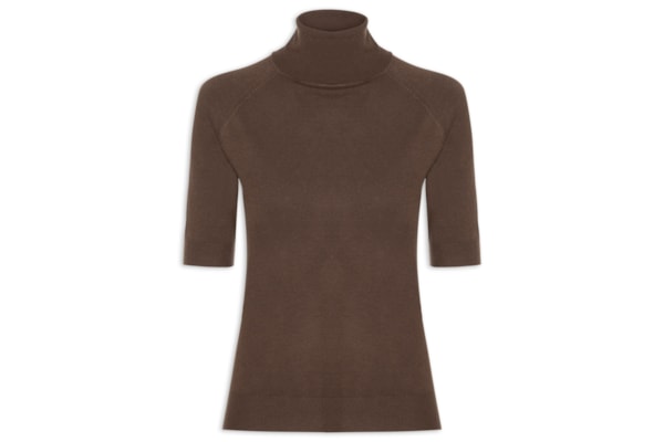 Blusa Feminina Gola Alta Em Tricot - Marrom